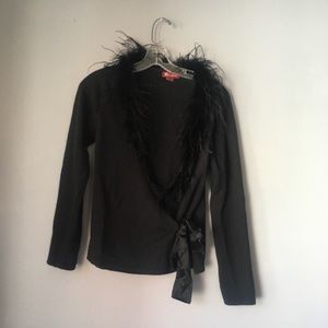 Ostrich feather crossover cardigan